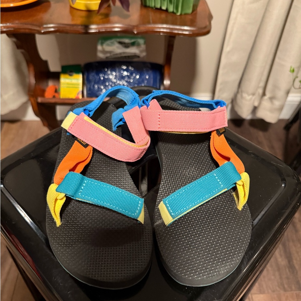 Teva Rainbow Sandals in Blue, Pink, Orange, and Yellow